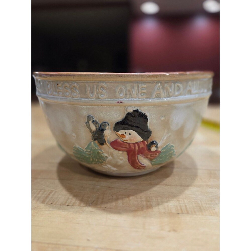 Vintage Gift Magic Bless Us One And All Snowman Forest Friends Mixing Bowl
